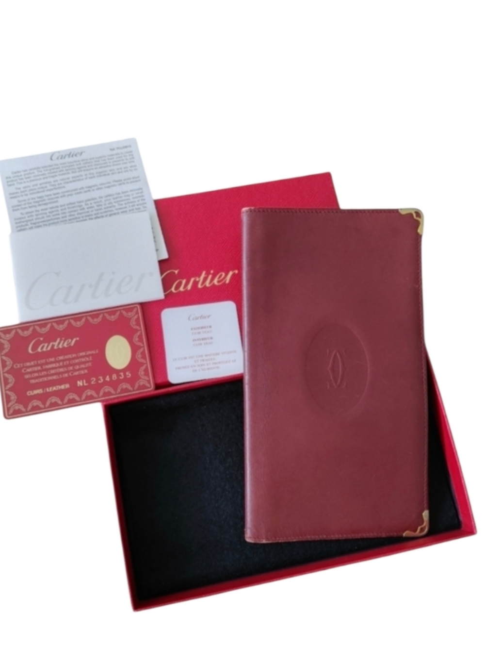 Vintage Cartier Leather Bordeaux Leather Long Wallet